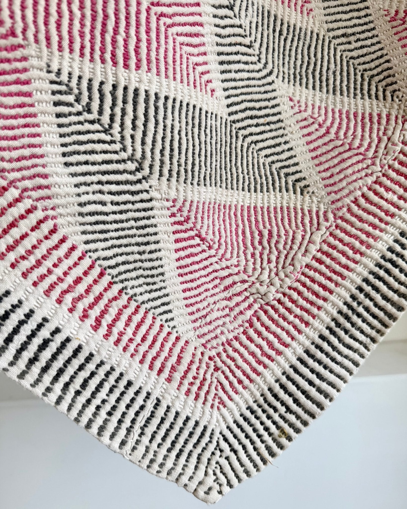 Heavy Vintage Lohori Kantha Quilt in Pink and Black Zig Zags - Biggs & Hill