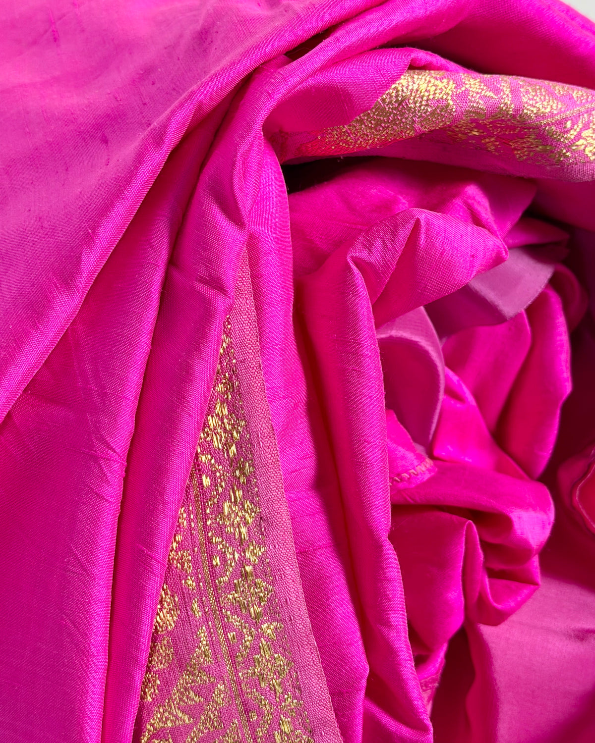 Preloved Silk Sari Length in Hot Pink 10