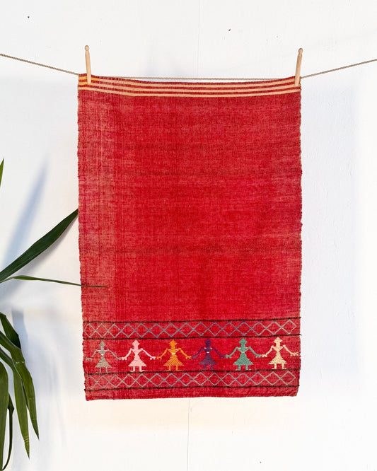 Woven Vintage Central Asian Wall Panel In Red With Embroidery