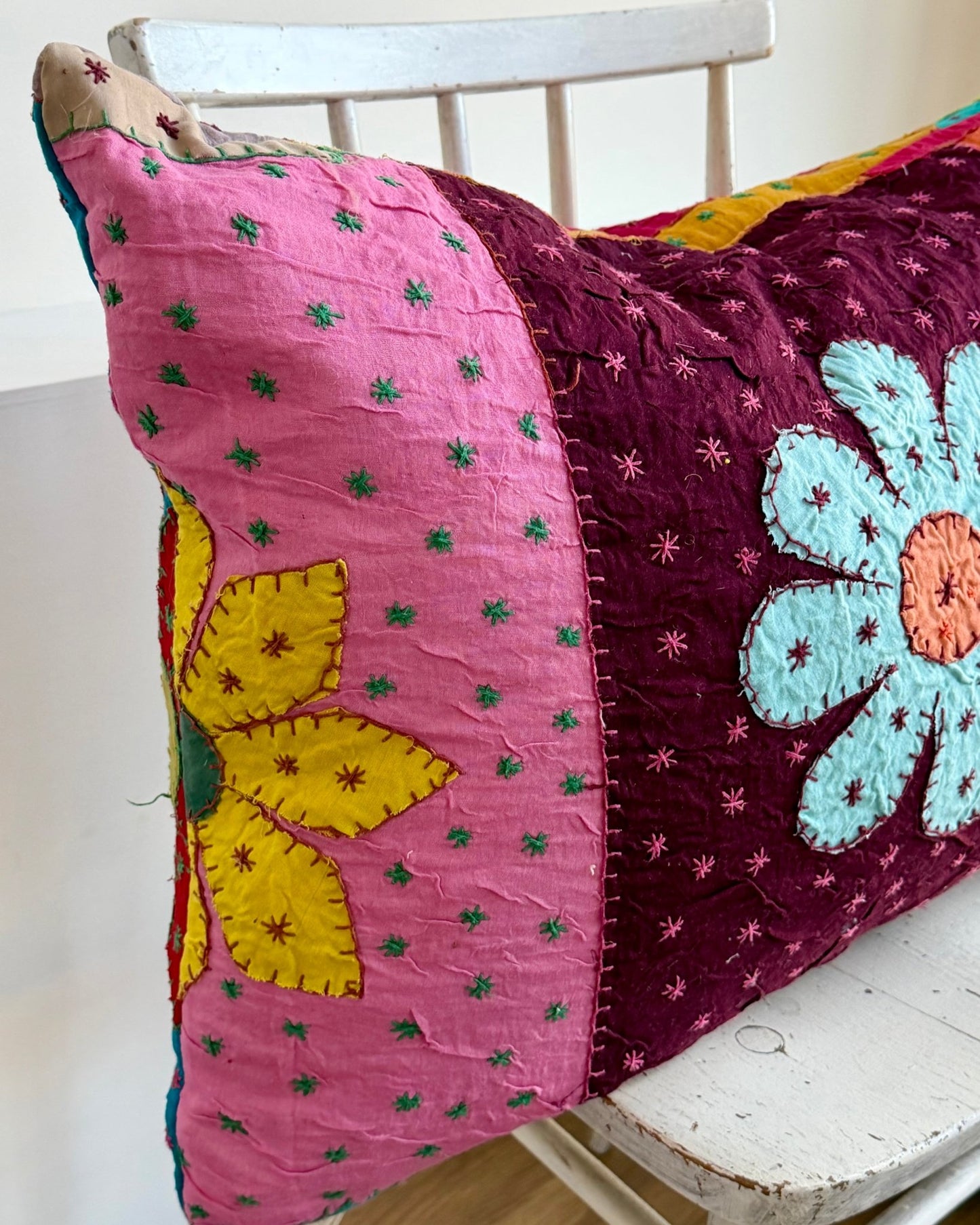 Reversible Hand Stitched Patchwork Pillow Cover 02 - Biggs & Hill