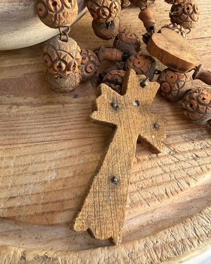 Vintage French Lourdes Rosary (Chapelet) – Wooden Pilgrimage Beads