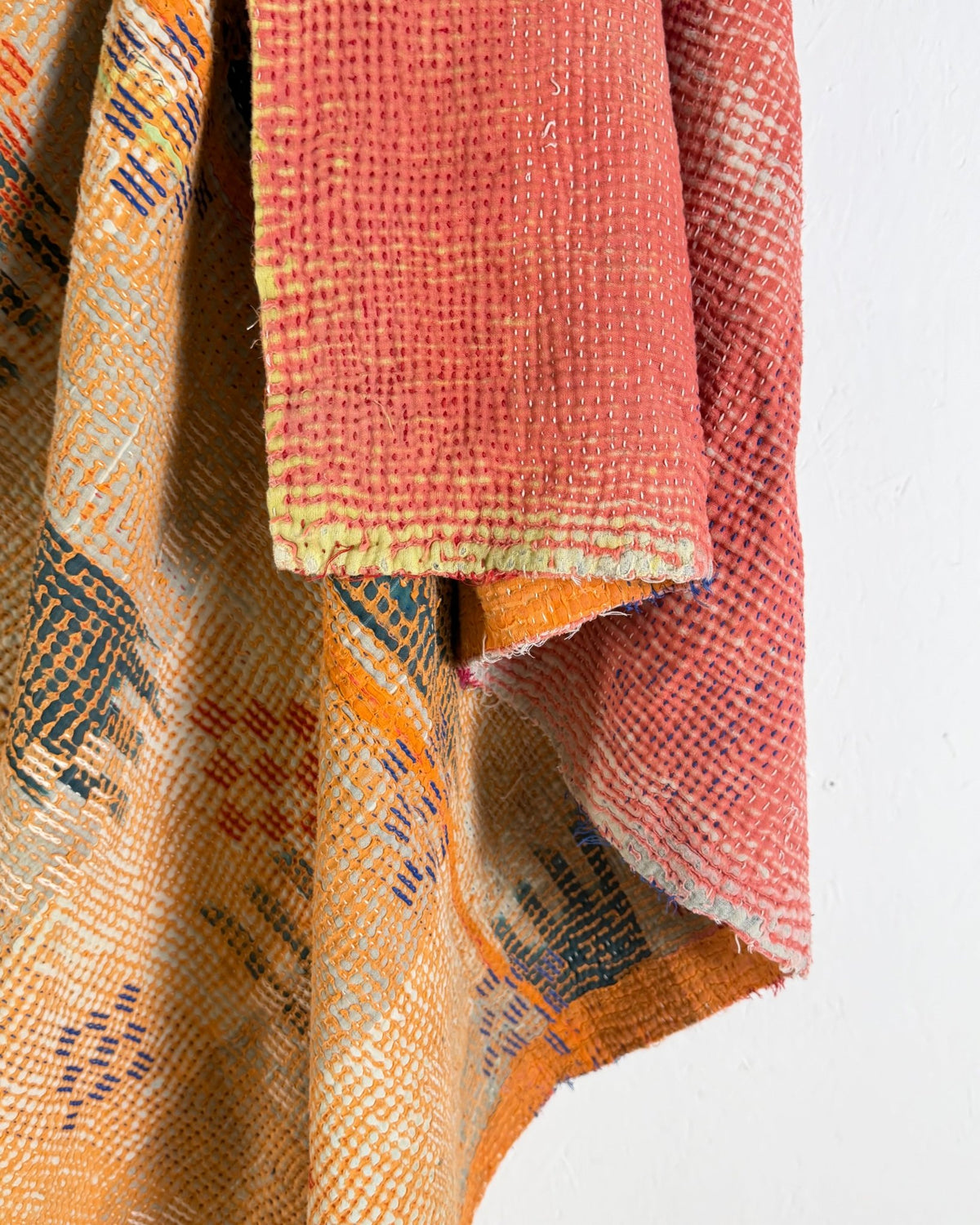 Fine Stitched Heavy Vintage Kantha Quilt in Soft Pink and Orange - FIRST picture - Biggs & Hill
