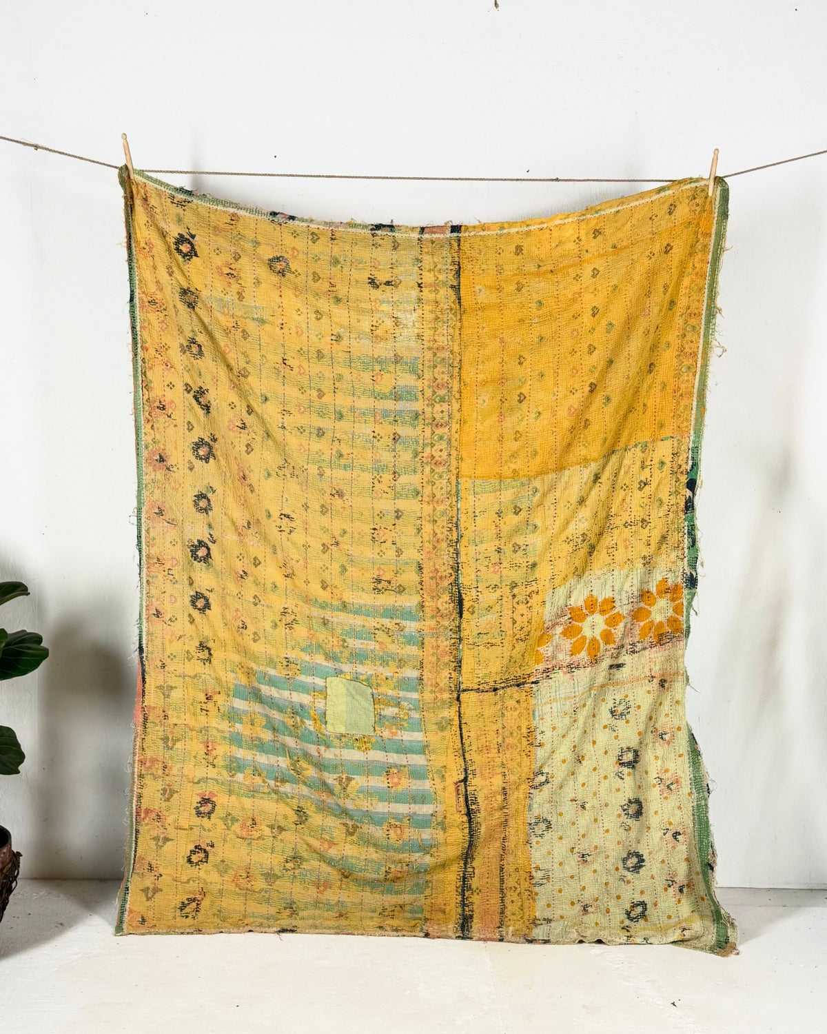 Project Kantha Quilt: Large Scale Print in Beige and Yellow - Biggs & Hill