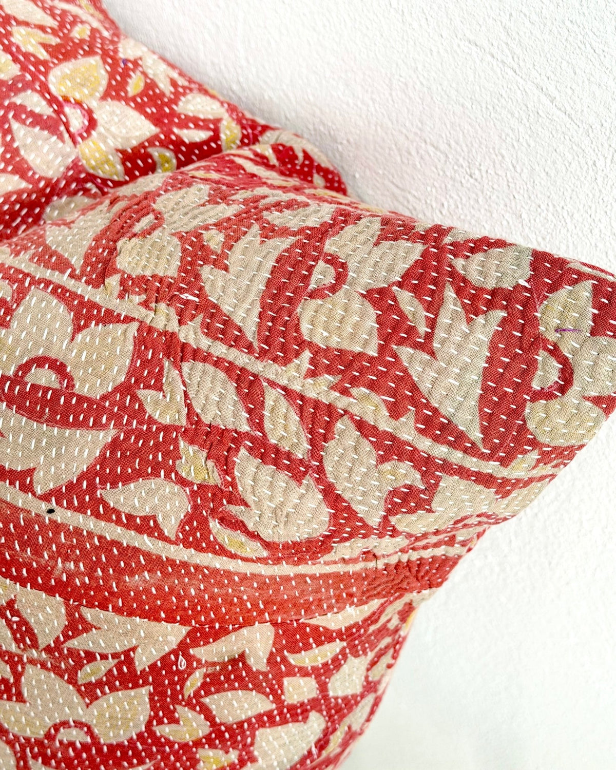Handmade Vintage Kantha Cushion Cover In Pink Floral - 45cm (18") - Biggs & Hill