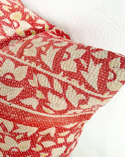 Handmade Vintage Kantha Cushion Cover In Pink Floral - 45cm (18") - Biggs & Hill