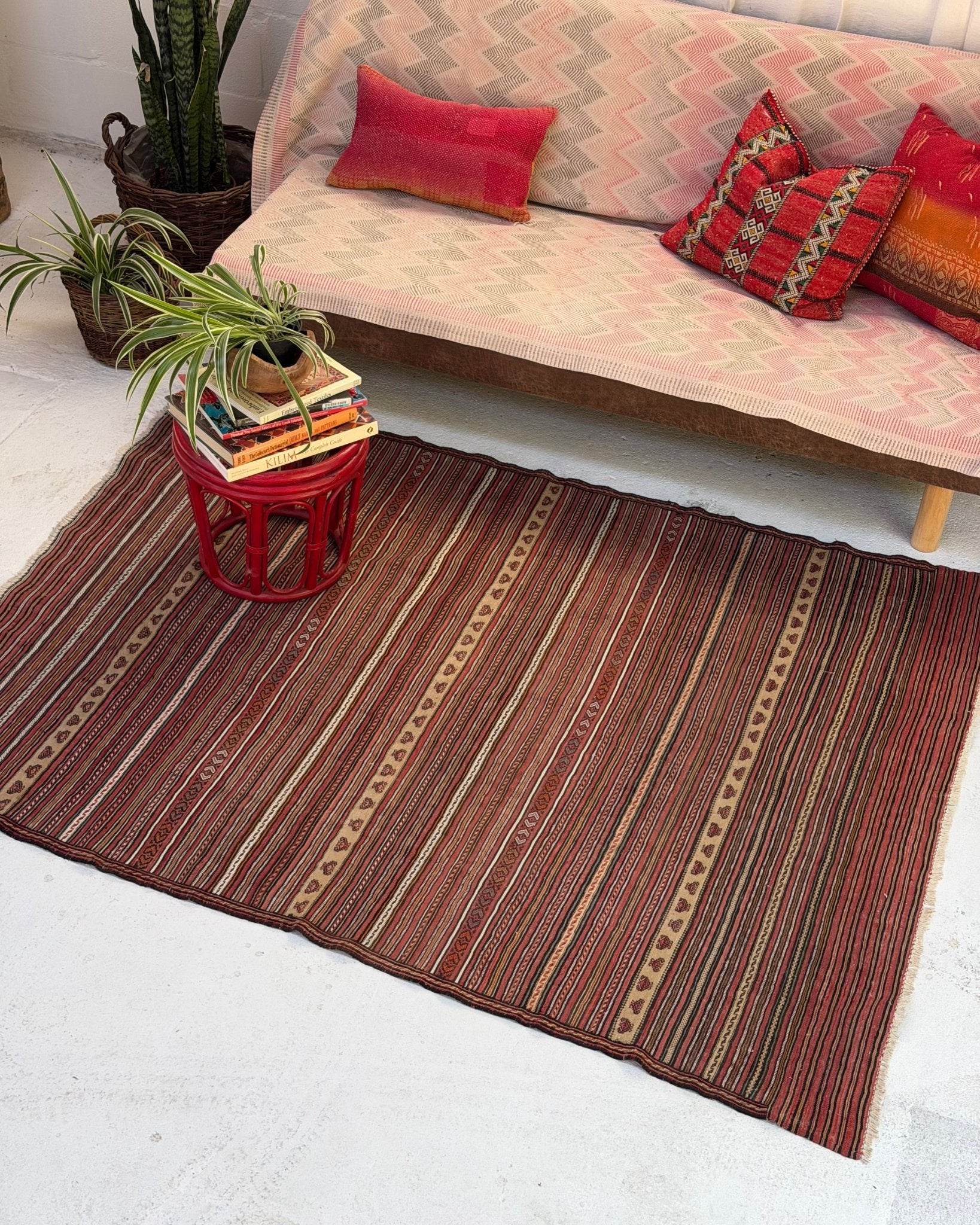 Red and Yellow Vintage Afghan Kilim Rug - Biggs & Hill