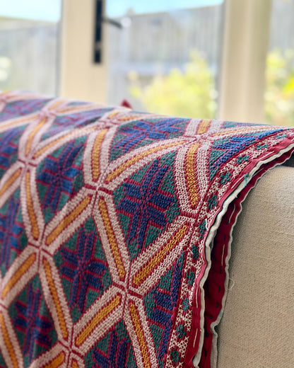 Heavy Vintage Galicha Kantha Quilt In Blue and Red - Biggs & Hill