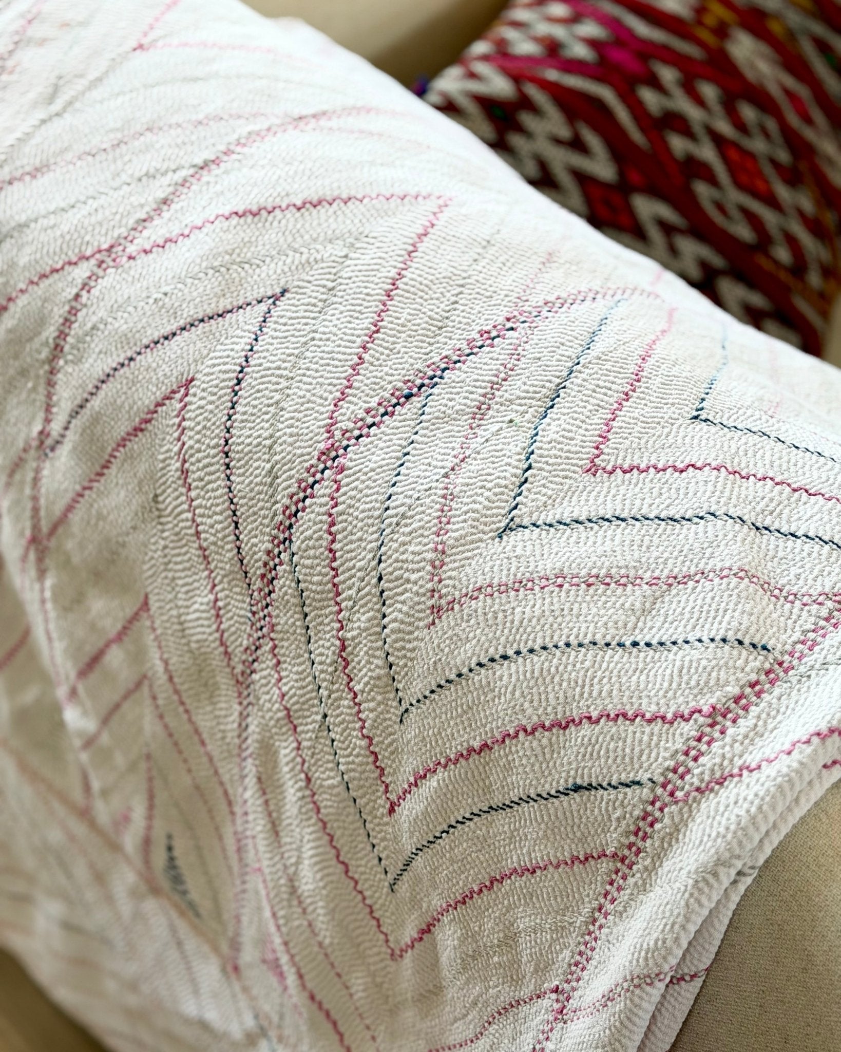 Large Antique Hand Embroidered White Nakshi Kantha From Bengal - Biggs & Hill