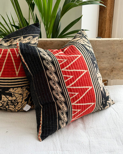 Vintage Kantha Cushion In Black and Red- 45cm Square
