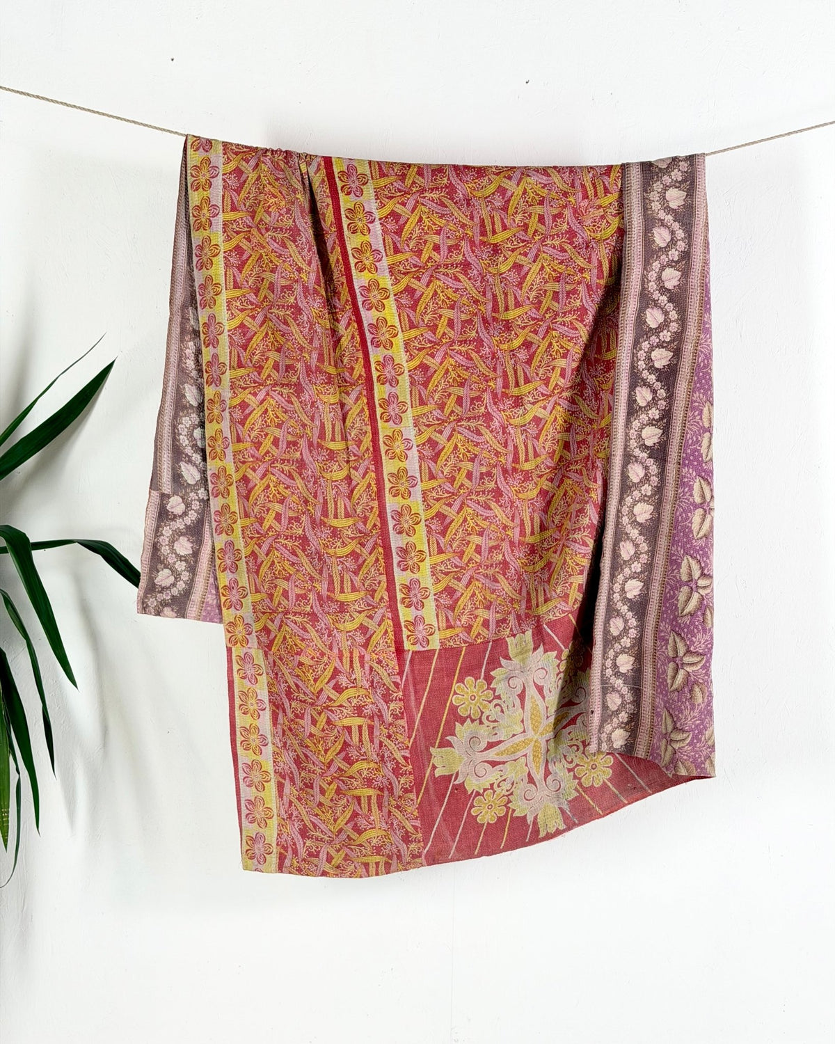 Large Fine Stitched Vintage Kantha Quilt in Pink, Orange and Lilac - Biggs & Hill