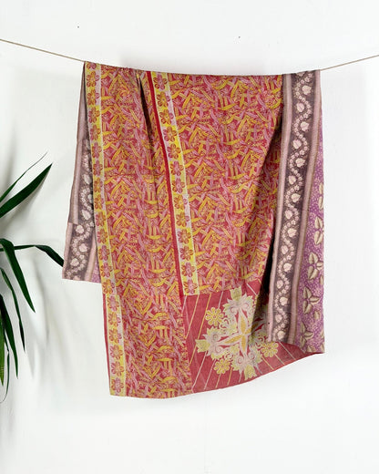 Large Fine Stitched Vintage Kantha Quilt in Pink, Orange and Lilac - Biggs & Hill