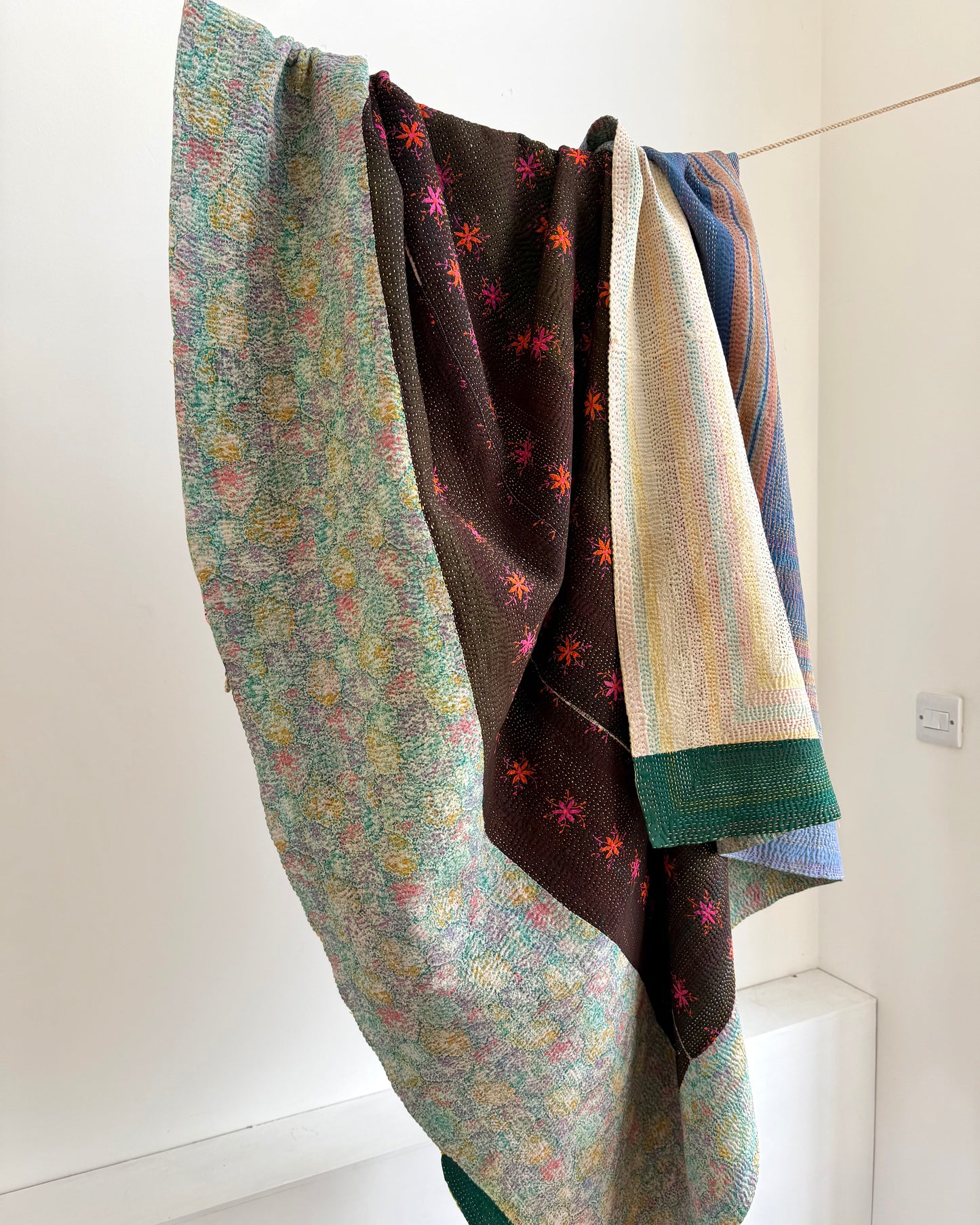 Vintage Embroidered Ralli Quilt in Black and Blue