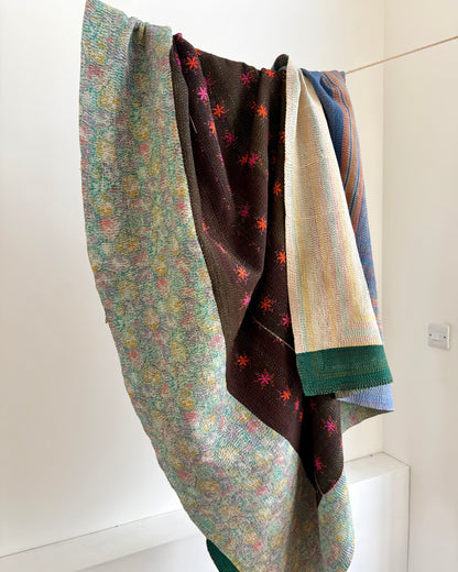 Vintage Embroidered Ralli Quilt in Black and Blue