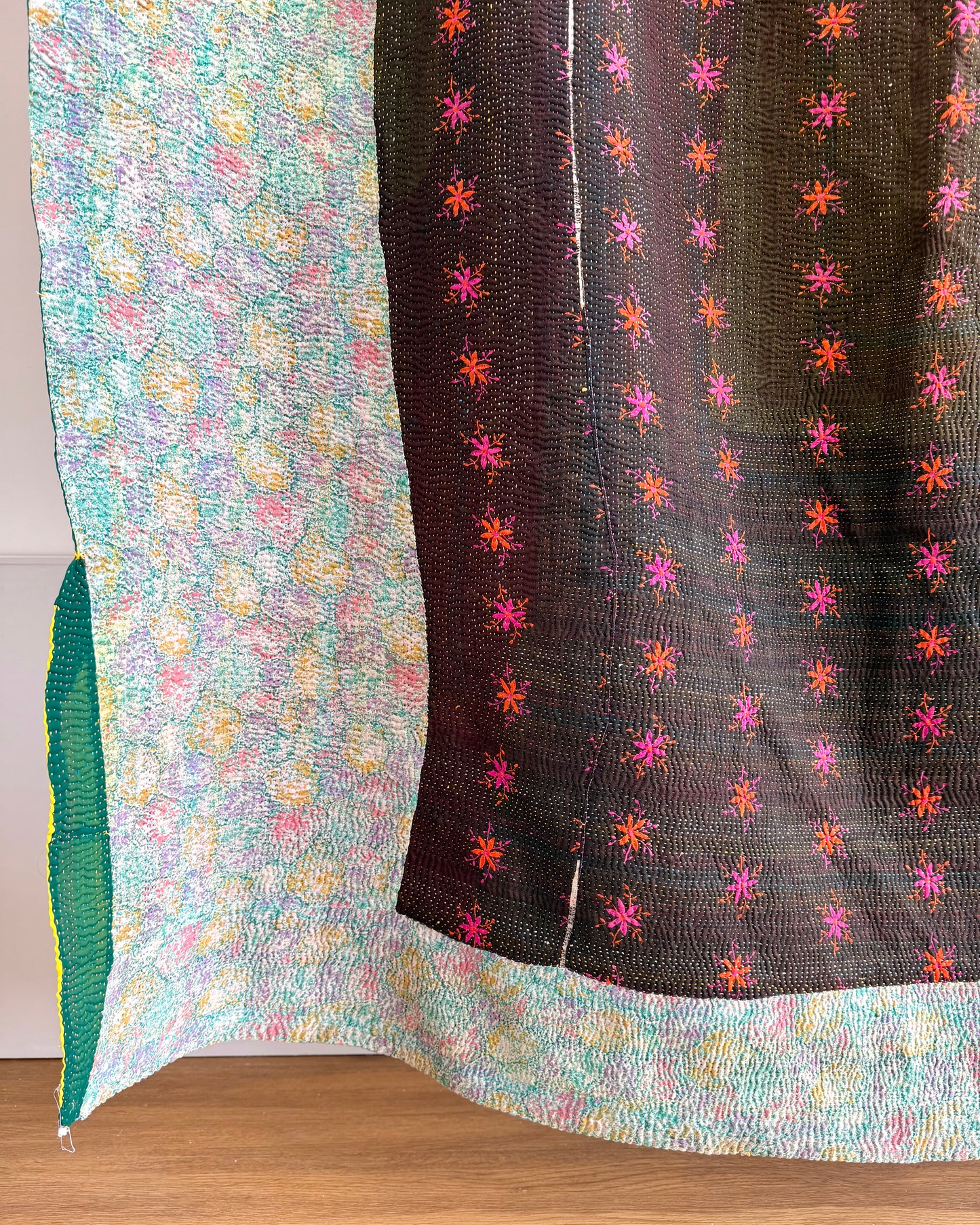 Vintage Embroidered Ralli Quilt in Black and Blue