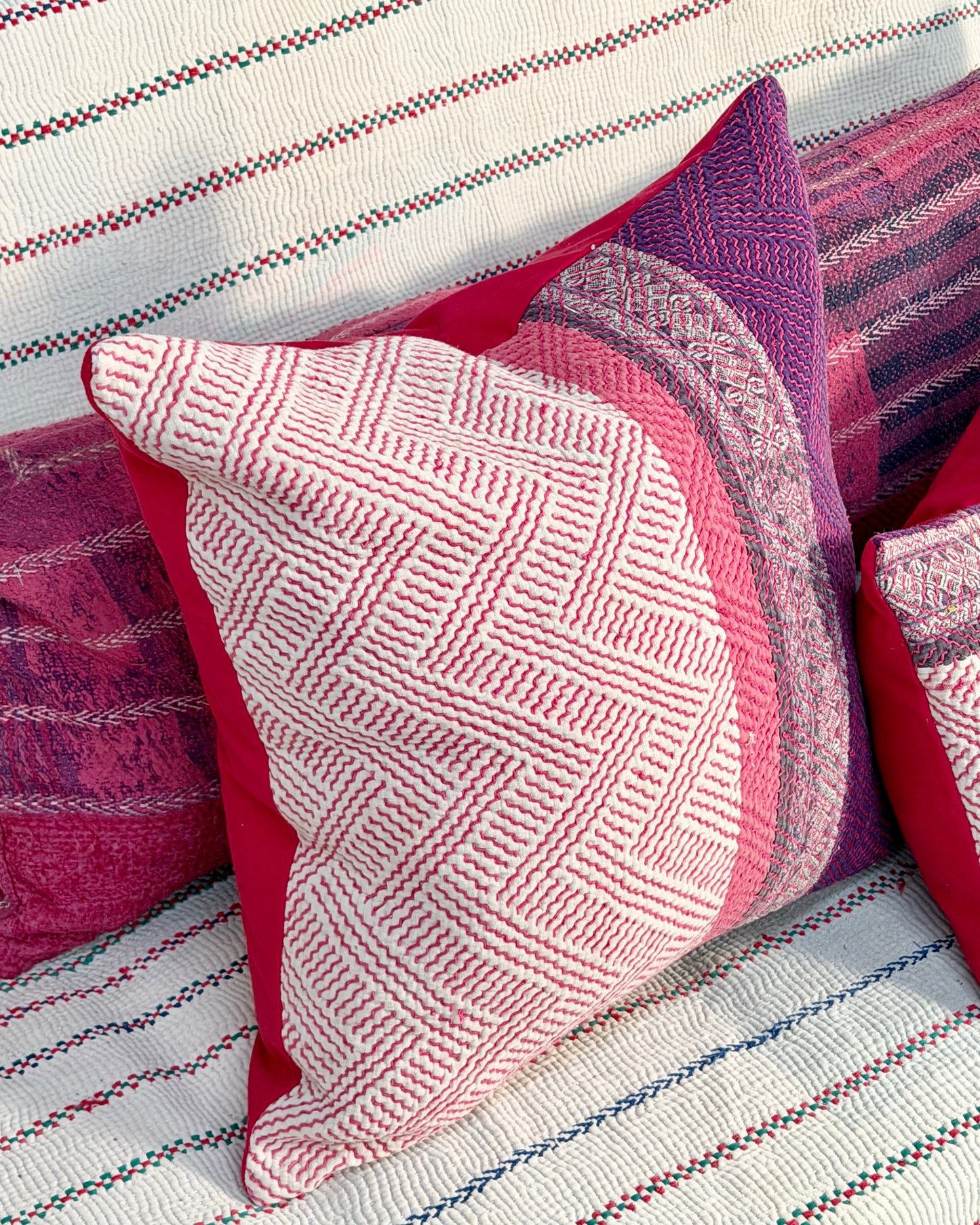 Vintage Kantha Cushion Cover In Pink and Purple - 50cm Square
