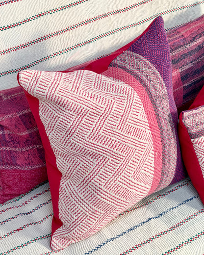 Vintage Kantha Cushion Cover In Pink and Purple - 50cm Square