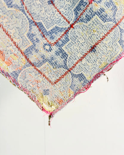 Project Kantha Quilt: Blue, Yellow and Green With Authentic Aged Texture
