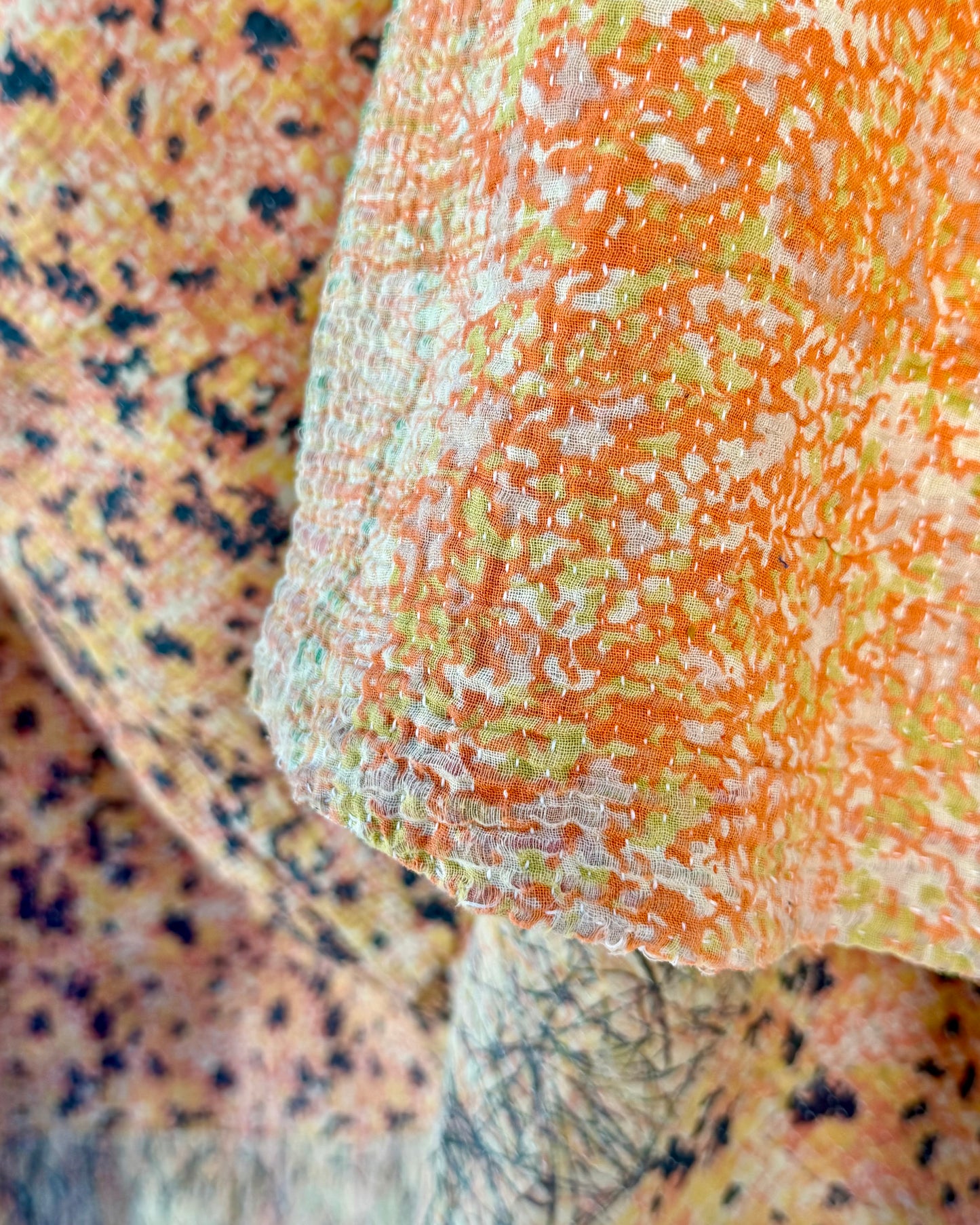 Extra Large Large Fine Stitched Vintage Kantha Quilt in Peachy Pink