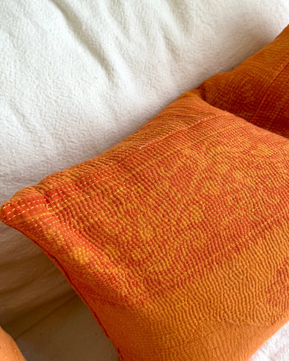 Vintage Kantha Cushion In Orange 03 - Large Rectangular - Biggs & Hill