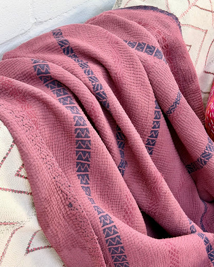 Fine Stitched Embroidered Vintage Kantha Quilt in Deep Plum - Biggs & Hill