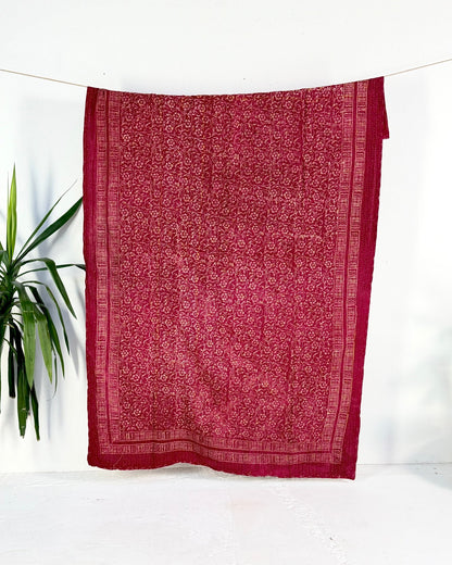 Ajrakh Printed Vintage Kantha Quilt in Deep Red - Biggs & Hill
