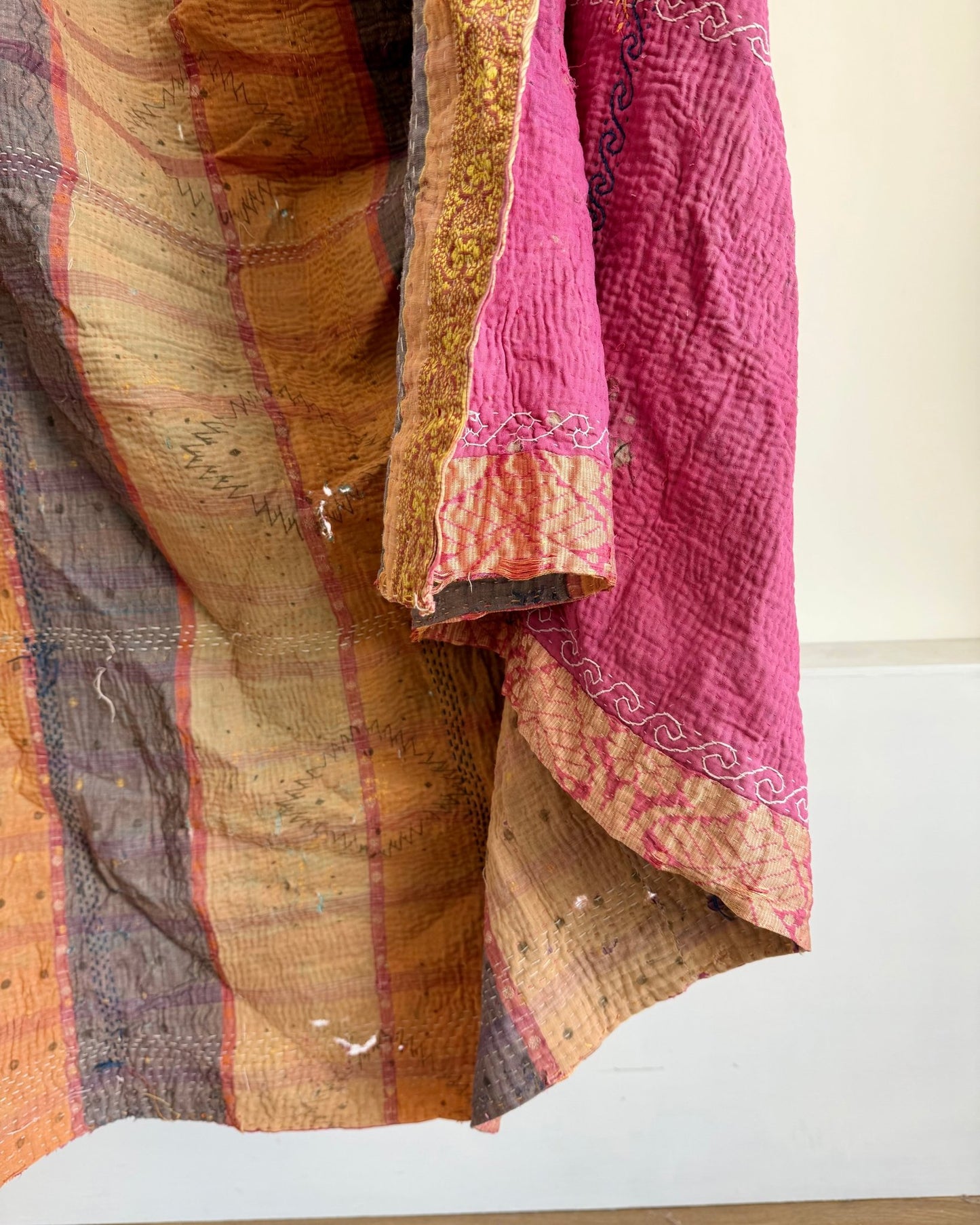 Project Kantha Quilt: Pink and Blue With Embroidery - Biggs & Hill