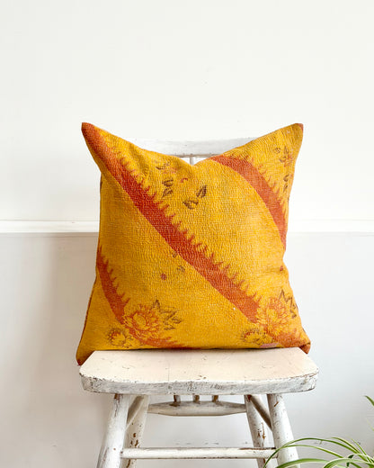 Vintage Kantha Cushion In Yellow and Blue - 45cm Square