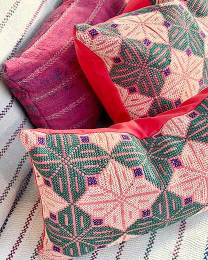 Vintage Galichi Kantha Cushion Cover In Pink - Small Rectangular