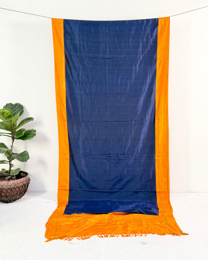 Preloved Silk Sari Length In Deep Blue and Orange 03