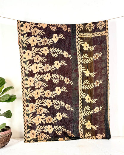 Vintage Cotton Kantha Quilt In Yellow and Black 11 - Biggs & Hill