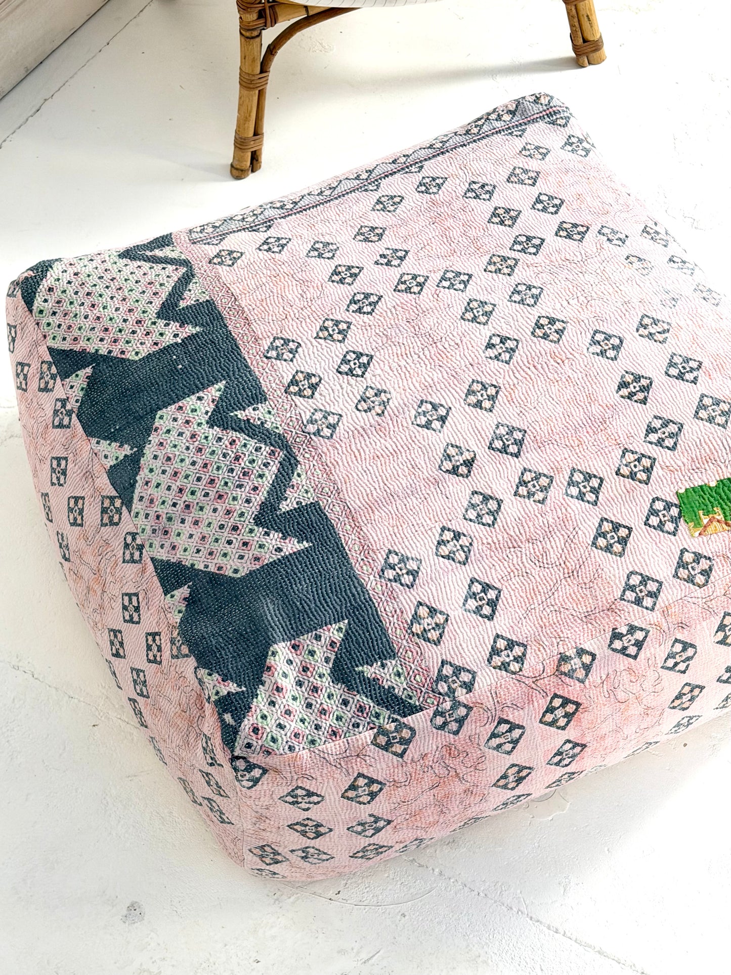 Extra Large Square Pouf Cushion Cover in Geometric Light Pink
