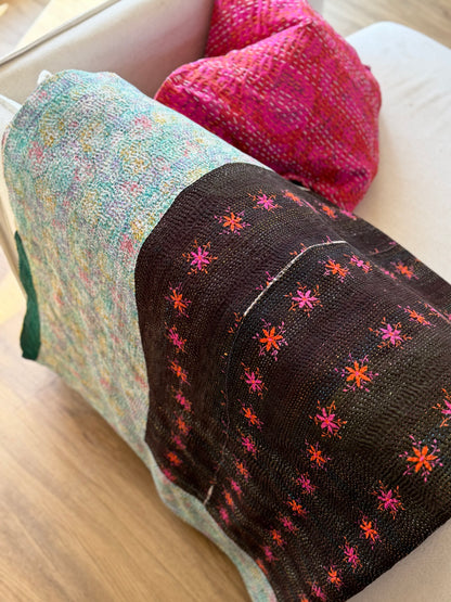 Vintage Embroidered Ralli Quilt in Black and Blue