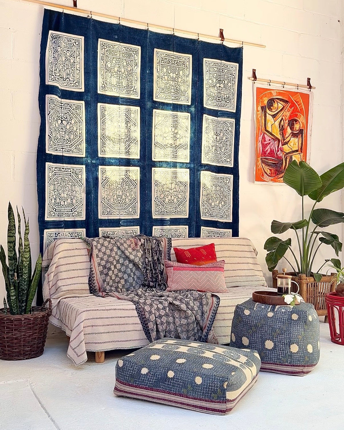 Vintage Chinese Blue Jiaxie Wedding Quilt Face – Drama Pattern