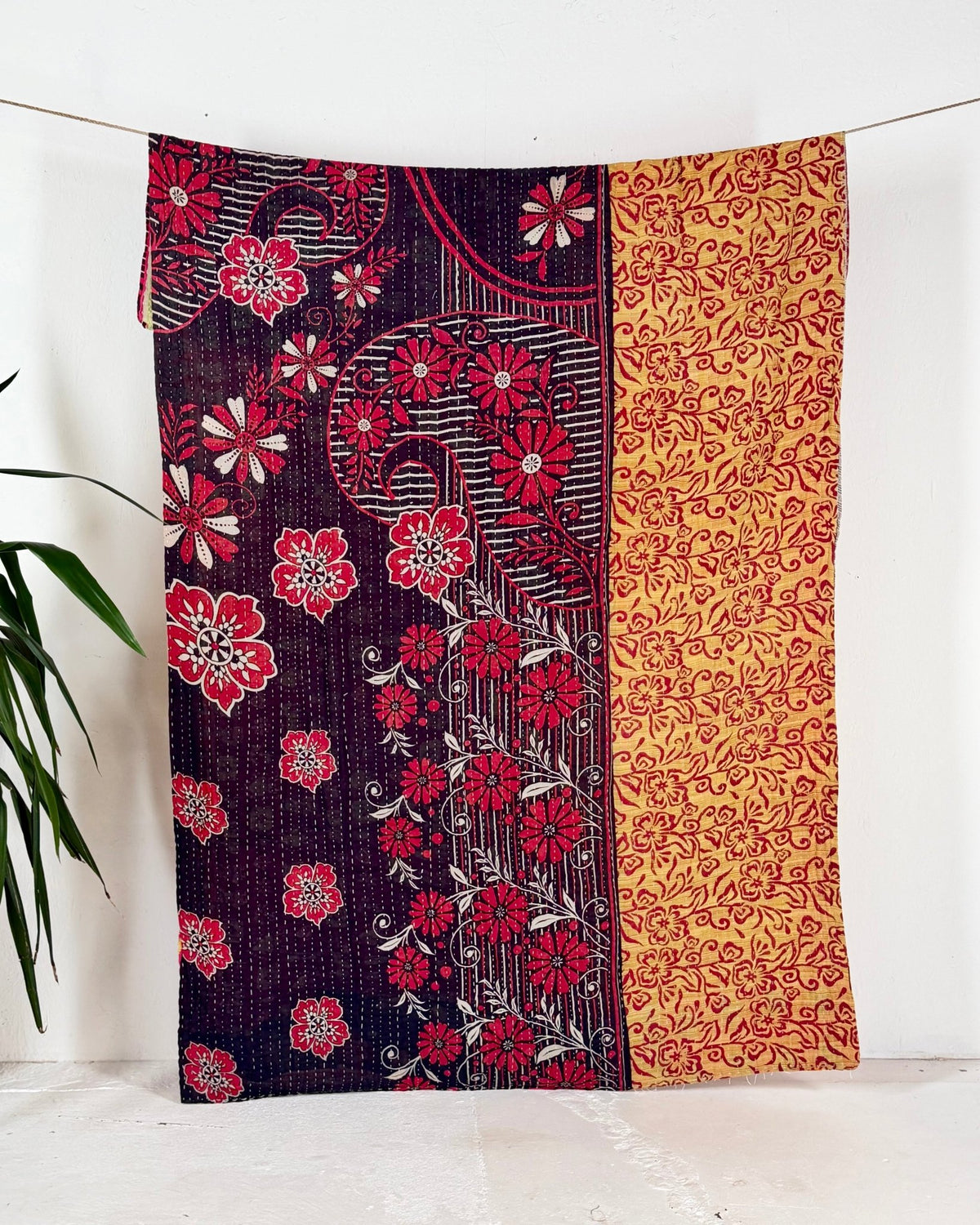 Vintage Cotton Kantha Quilt In Orange and Black 13 - Biggs & Hill