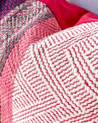 Vintage Kantha Cushion Cover In Pink and Purple - 50cm Square