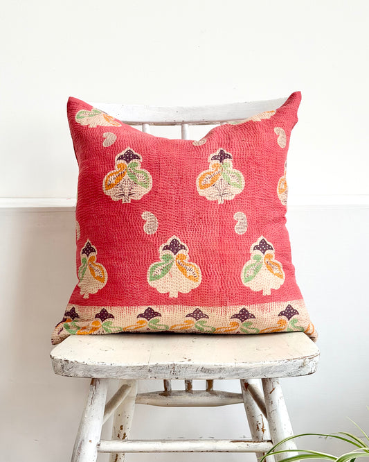 Vintage Kantha Cushion In Pink and Purple - 45cm Square