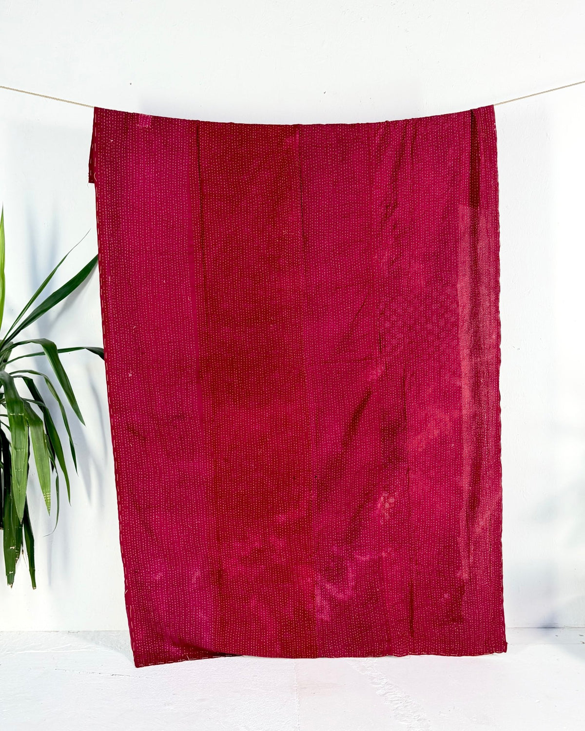 Ajrakh Printed Vintage Kantha Quilt in Deep Red - Biggs & Hill
