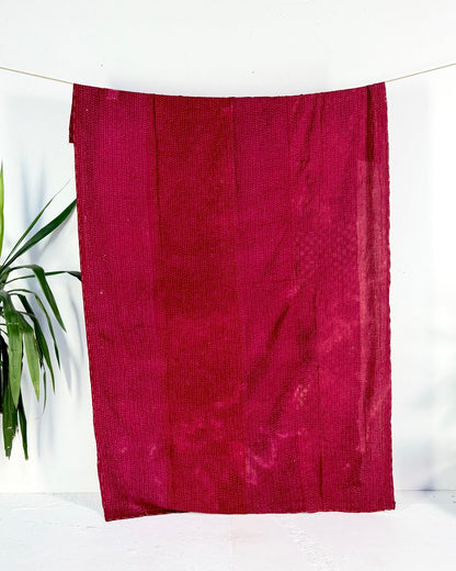 Ajrakh Printed Vintage Kantha Quilt in Deep Red - Biggs & Hill