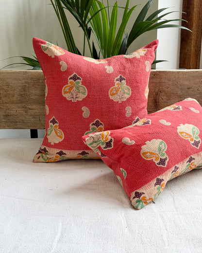Vintage Kantha Cushion In Pink and Purple - 45cm Square