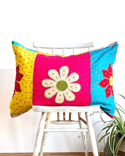 Reversible Hand Stitched Patchwork Pillow Cover 02 - Biggs & Hill