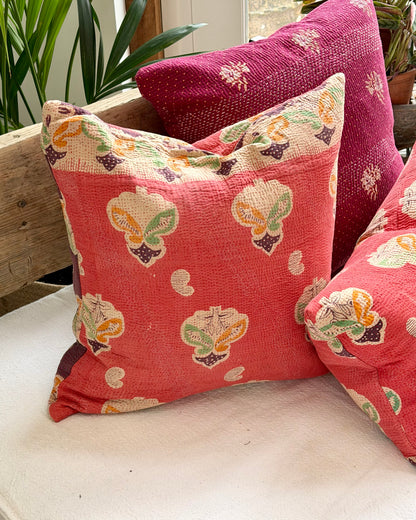 Vintage Kantha Cushion In Pink and Purple - 45cm Square