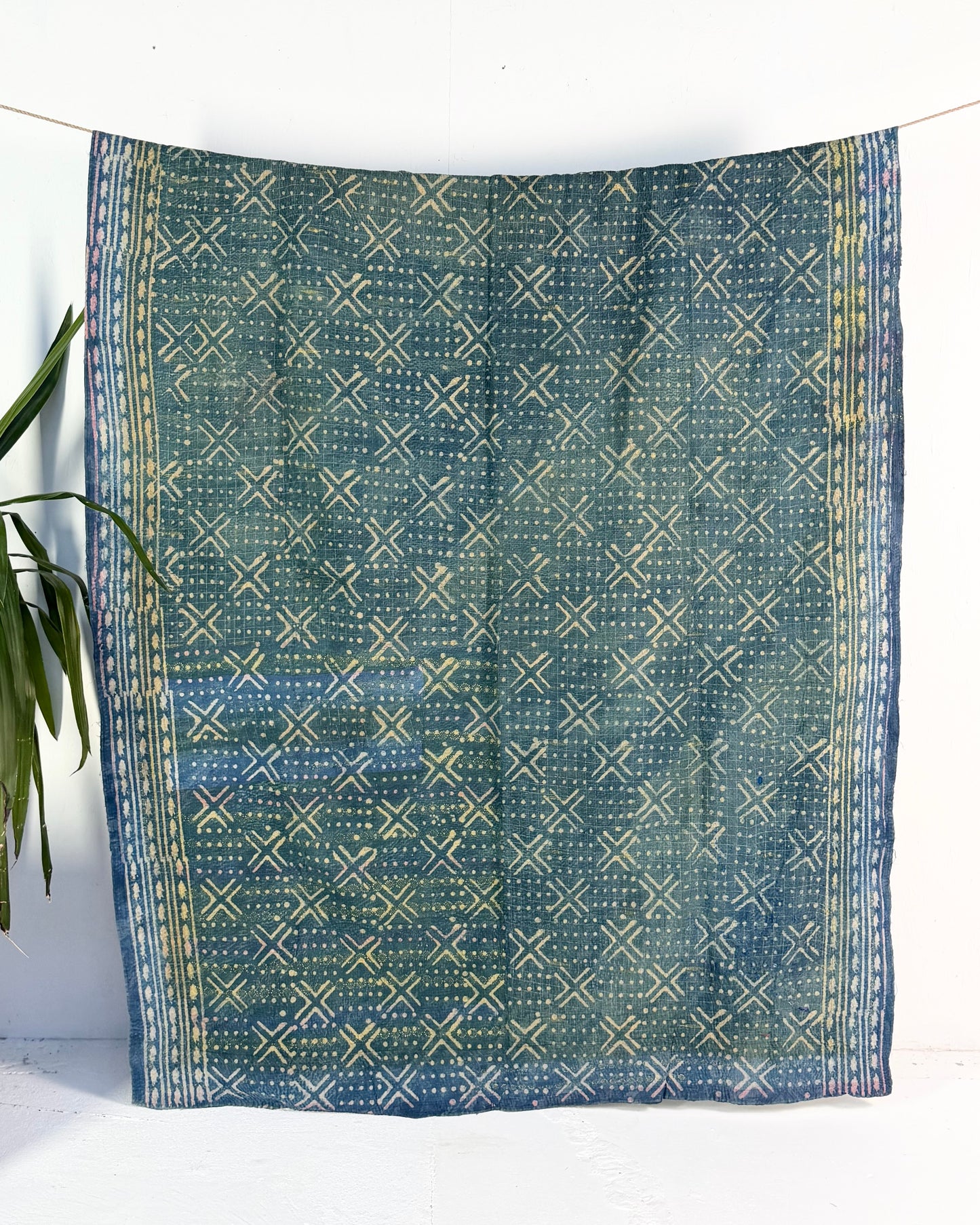Large Heavy Indigo Print Kantha Quilt