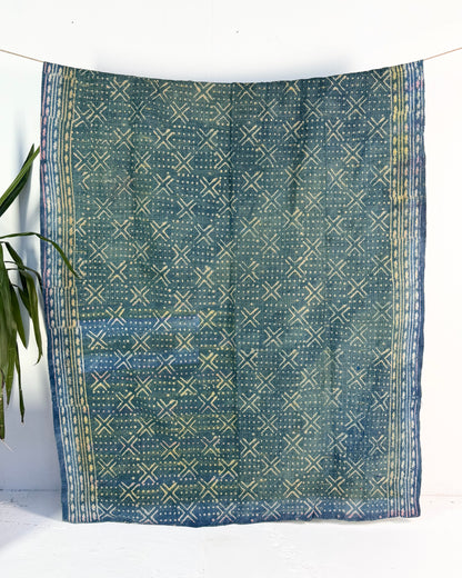 Large Heavy Indigo Print Kantha Quilt