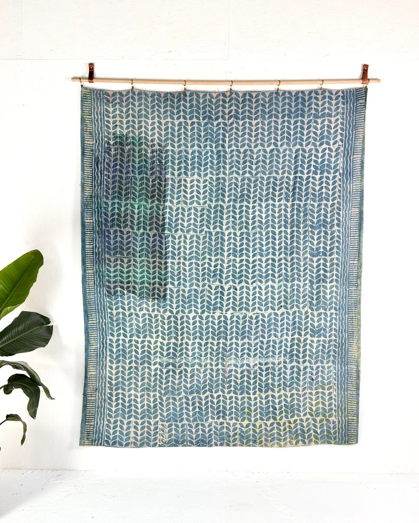 Large Heavy Indigo Print Kantha Quilt - Biggs & Hill