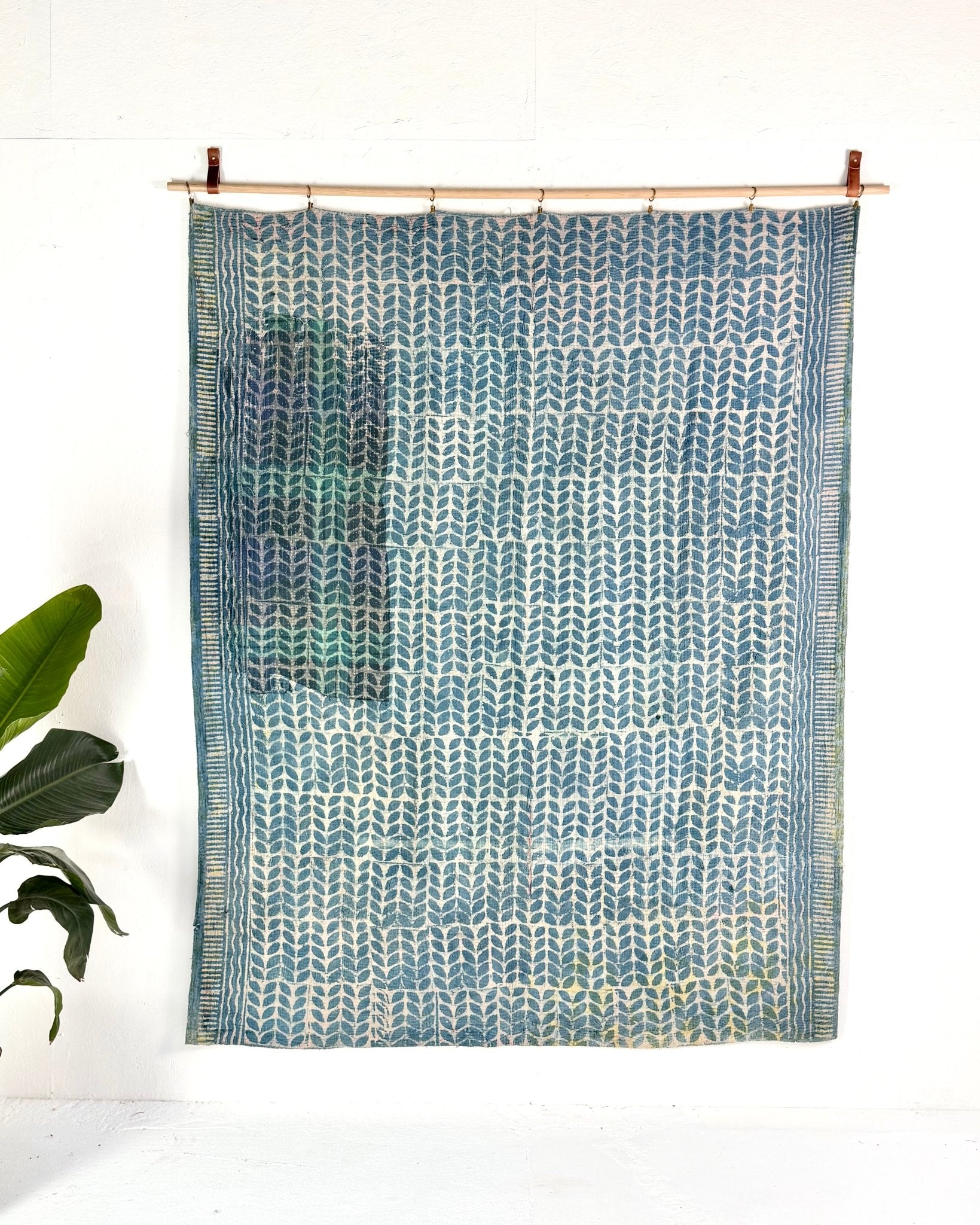 Large Heavy Indigo Print Kantha Quilt - Biggs & Hill