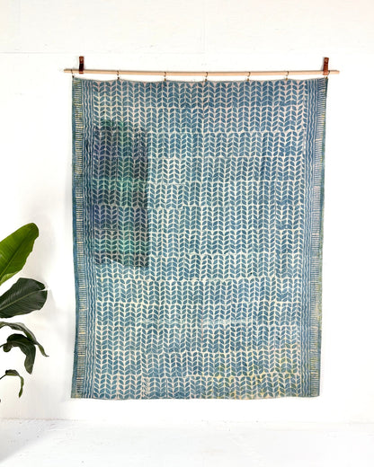 Large Heavy Indigo Print Kantha Quilt - Biggs & Hill