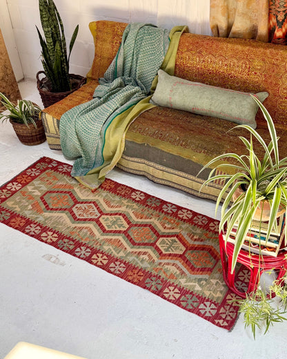 Terracotta and Green Afghan Chobi Kilim Rug - Biggs & Hill