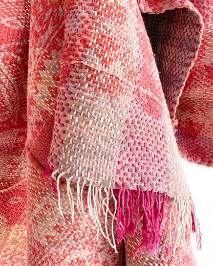 Heavy Kantha Blanket Quilt With Pink Stripes - Biggs & Hill