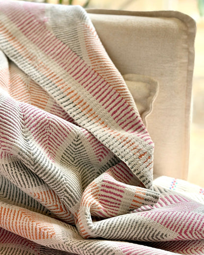 Heavy Vintage Lohori Kantha Quilt in Pink and Yellow Zig Zags - Biggs & Hill