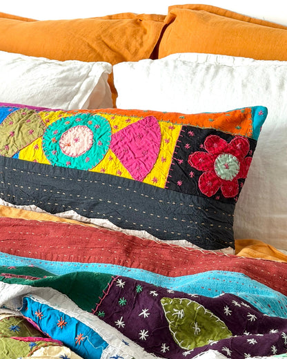 Patchwork Hand Stitched Reversible Bolster Cushion 03 - 80cm - Biggs & Hill